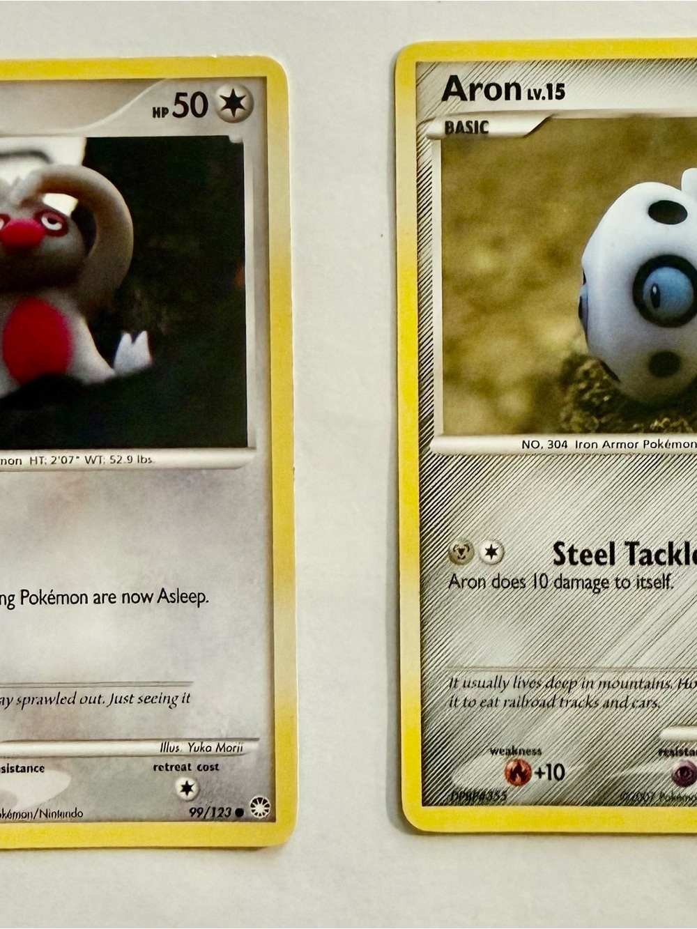 Pokemon Mysterious Treasures Aron 71/123 Slakoth 99/123 Yuko Morii Clay NM LP